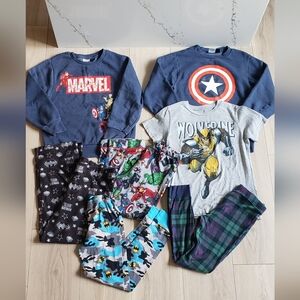 Boys 8 Pajama Bundle Marvel DC 7 Pc Avengers Batman Wolverine Fleece Sweatshirts